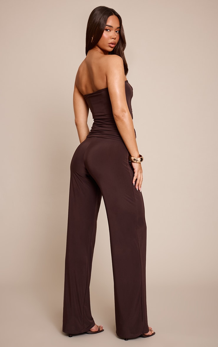 Chocolate Slinky Bandeau Wrap Twist Straight Leg Jumpsuit image 2