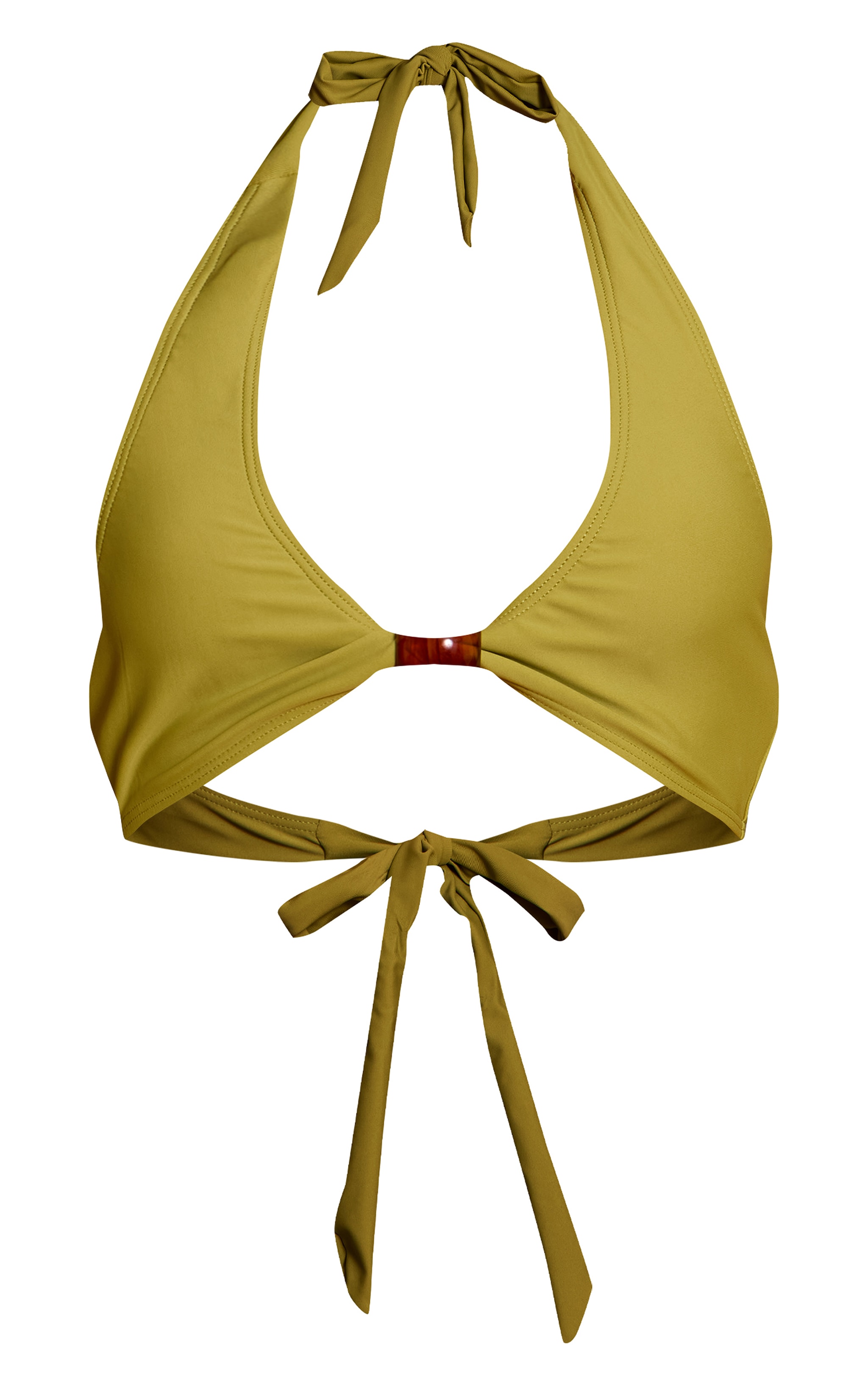 Olive Resin Ball Trim Halter Neck Bikini Top image 5