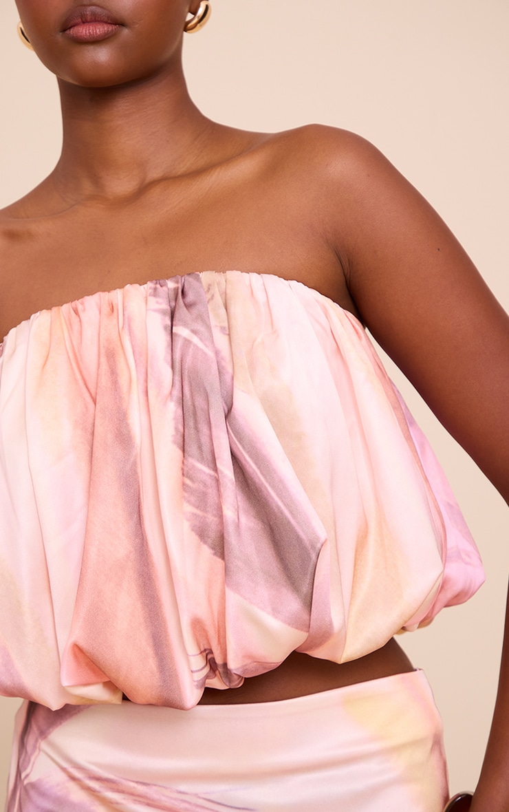 Multi Abstract Print Satin Puffball Bandeau Top image 4