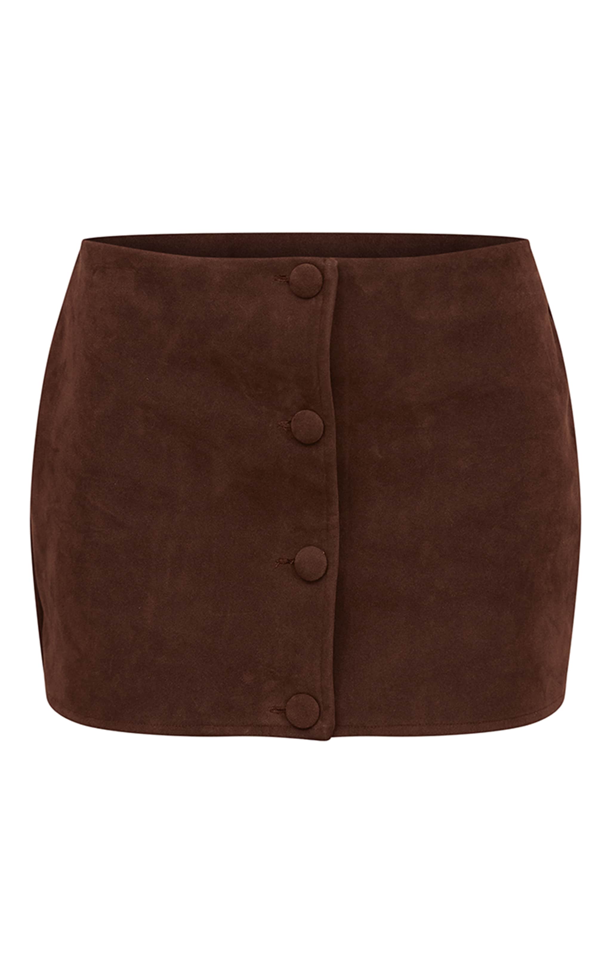 Dark Brown Faux Suede Button Through Mini Skirt image 6
