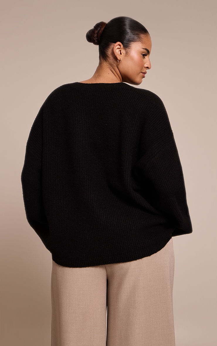 Plus Black Round Neck Knit Raglan Sleeve Sweater image 2