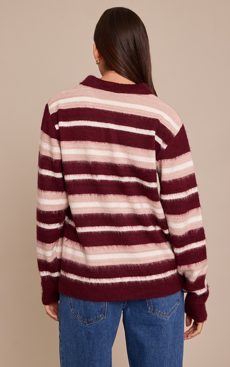 Burgundy Brushed Stripe Rugby Shirt image 2