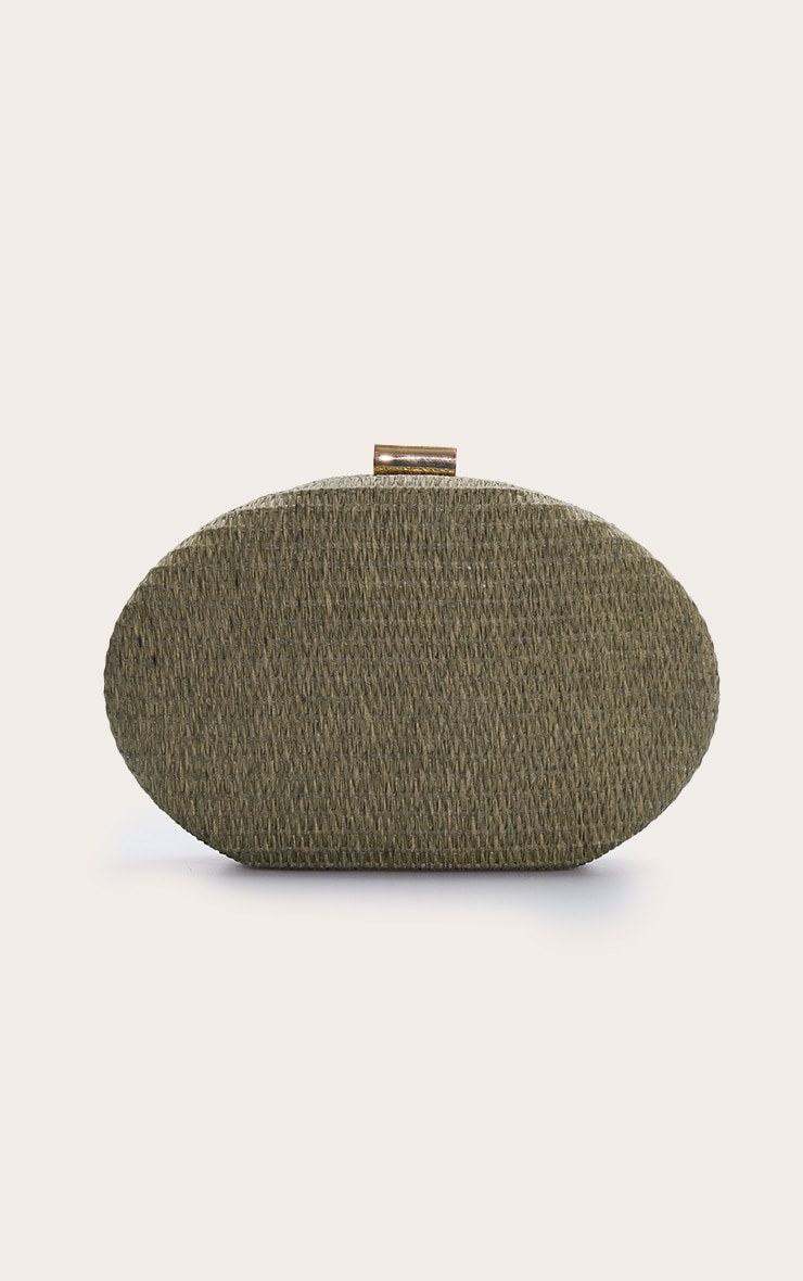 Olive Oval Raffia Structured Clutch image 3