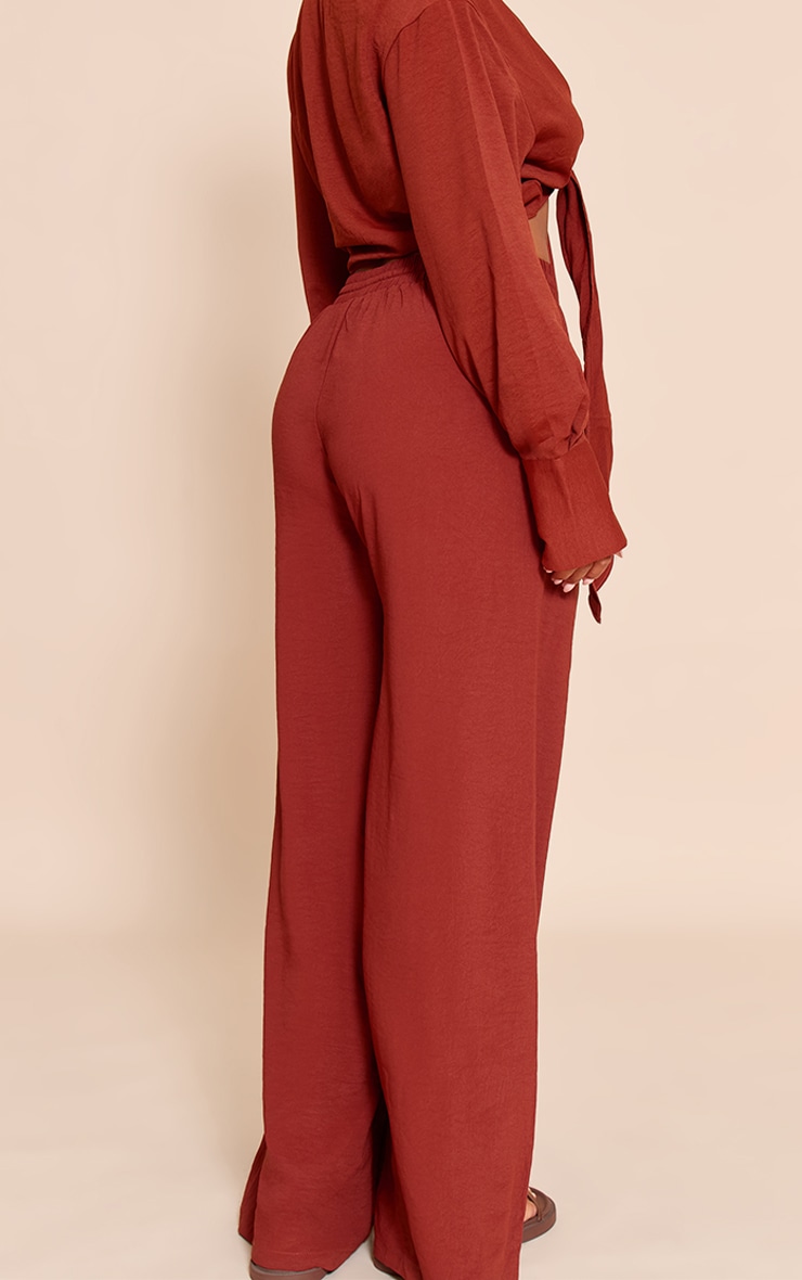 Shape Deep Red Hammered Satin Elasticated Waist Wide Leg Pants image 3