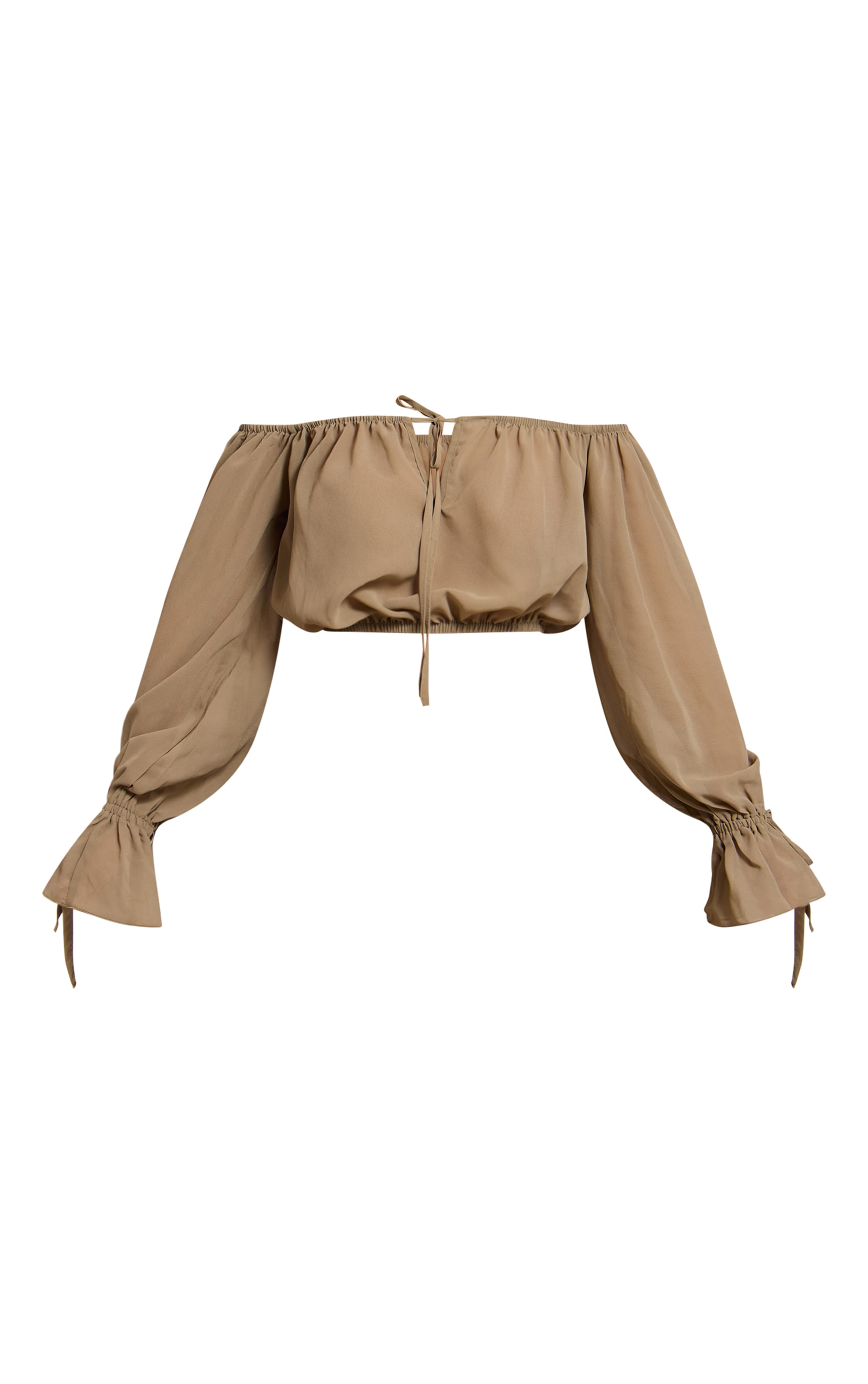 Petite Khaki Ruched Elasticated Bardot Top image 5