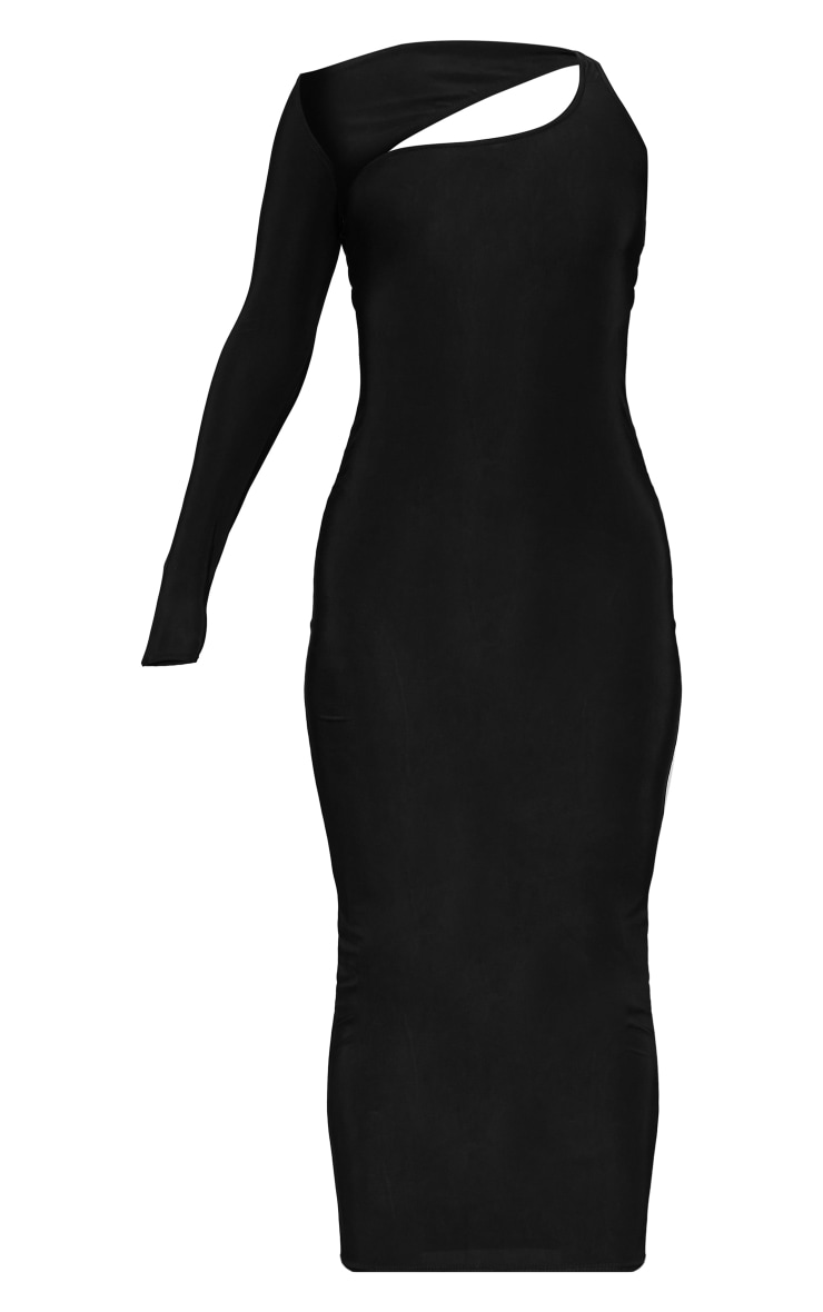 Robe midi noire asymétrique à une épaule avec nœud