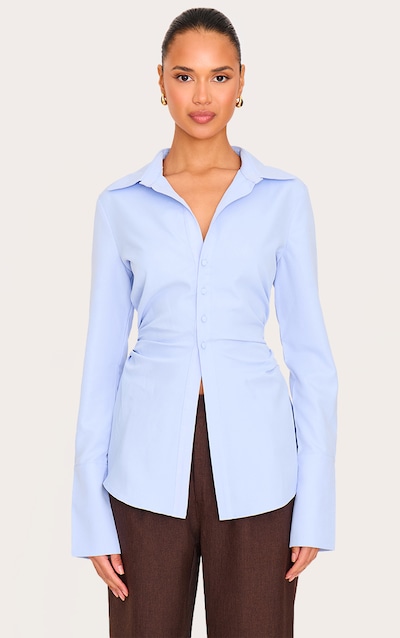 Light Blue Asymmetric Cinched Shirt