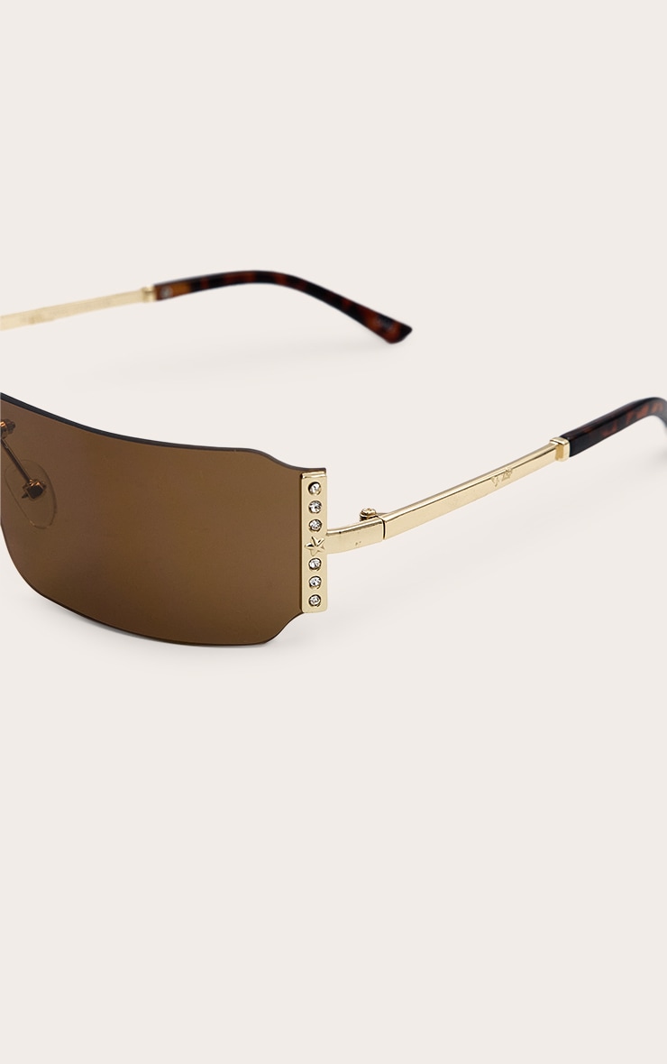 Lunettes de soleil carrées autour des yeux marron à strass image 4