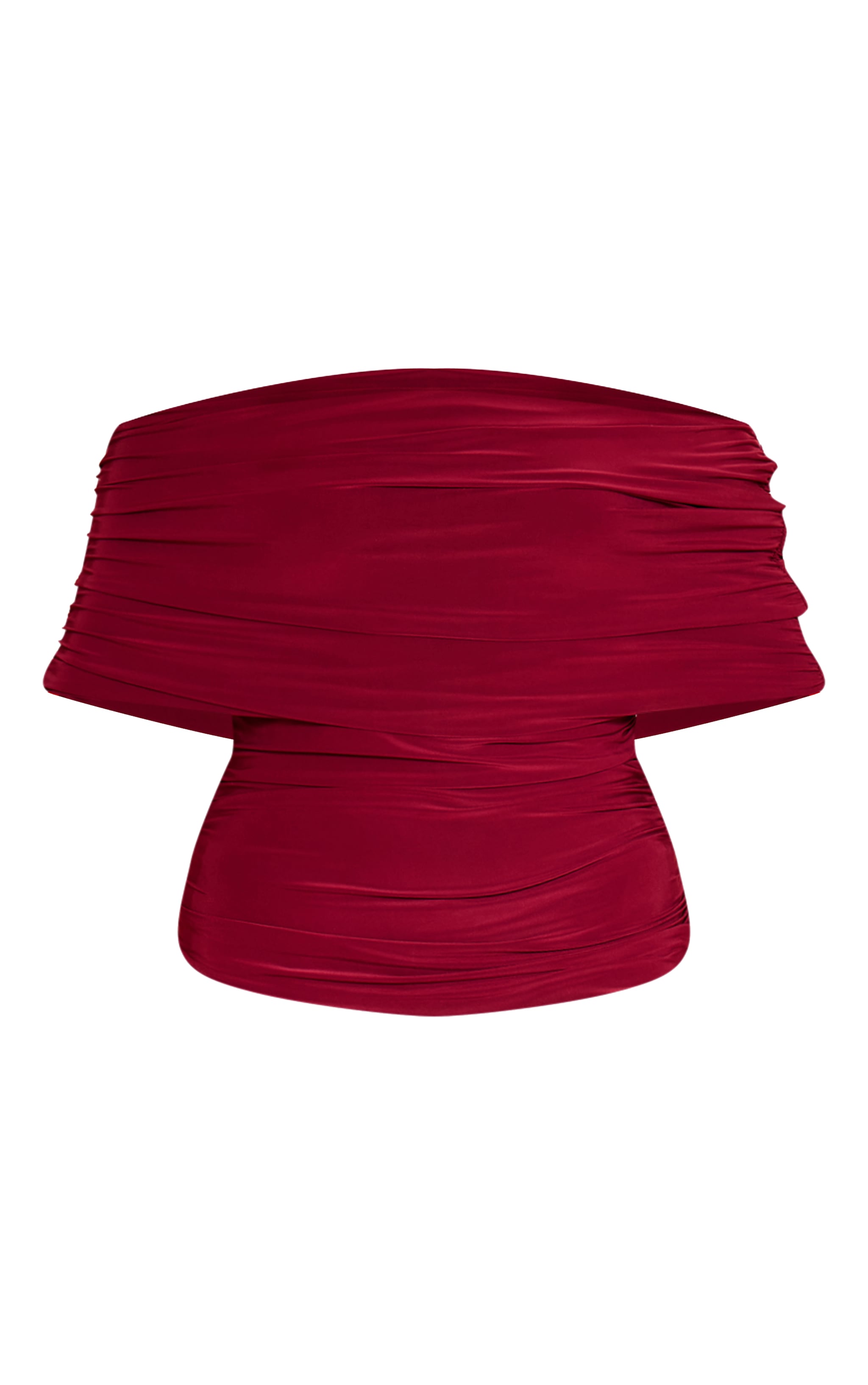 Deep Red Double Layer Slinky Ruched Bardot Long Top image 5