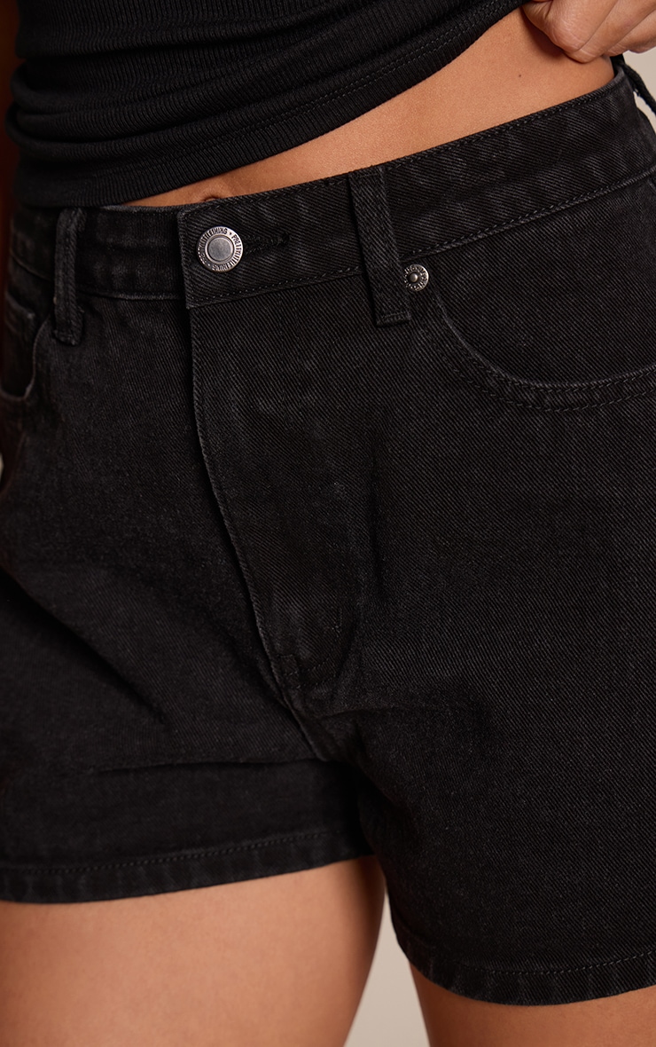 Washed Black High Waist Denim Mom Shorts  image 5