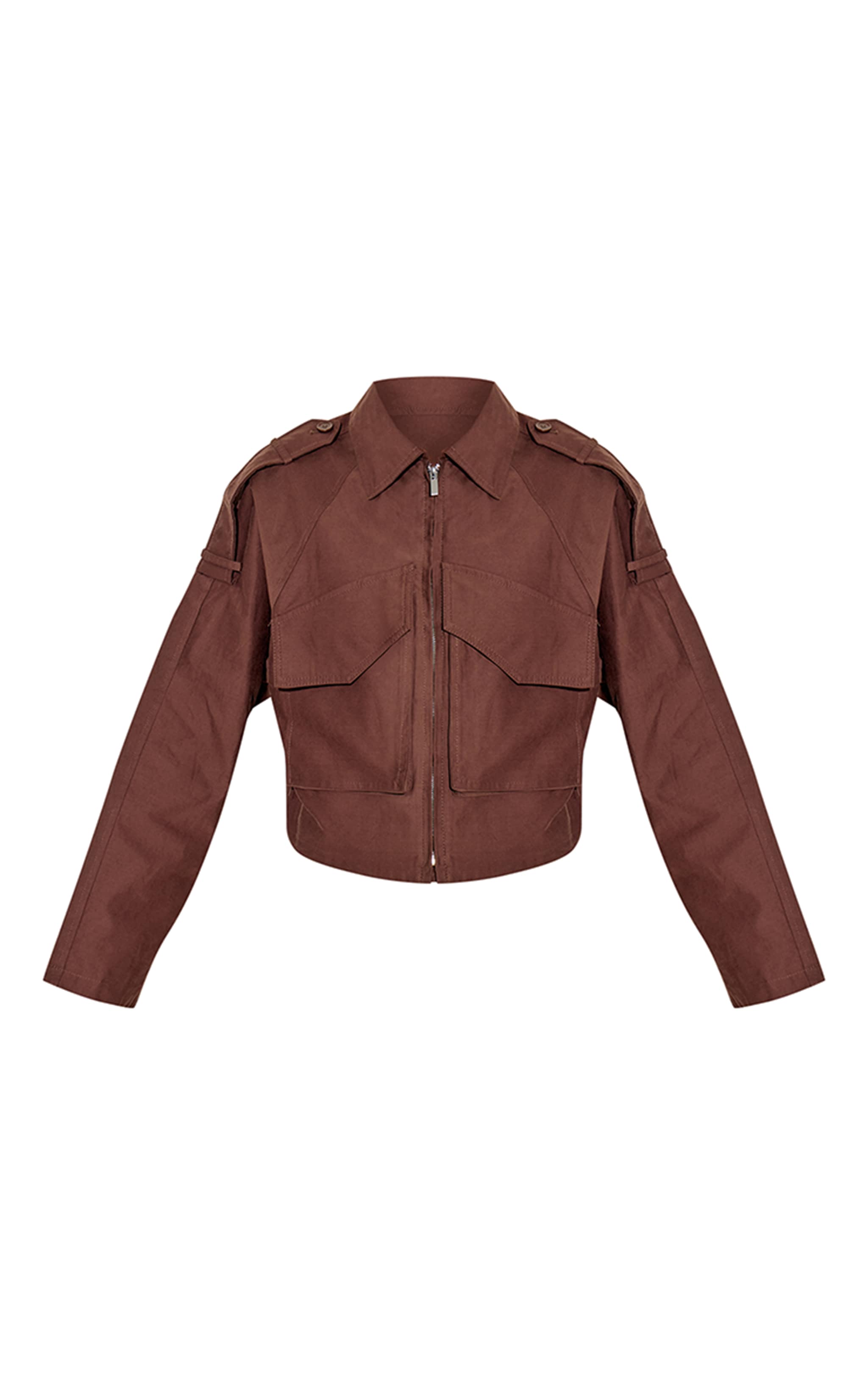 Chocolate Trench Detail Cropped Zip Up Jacket image 5