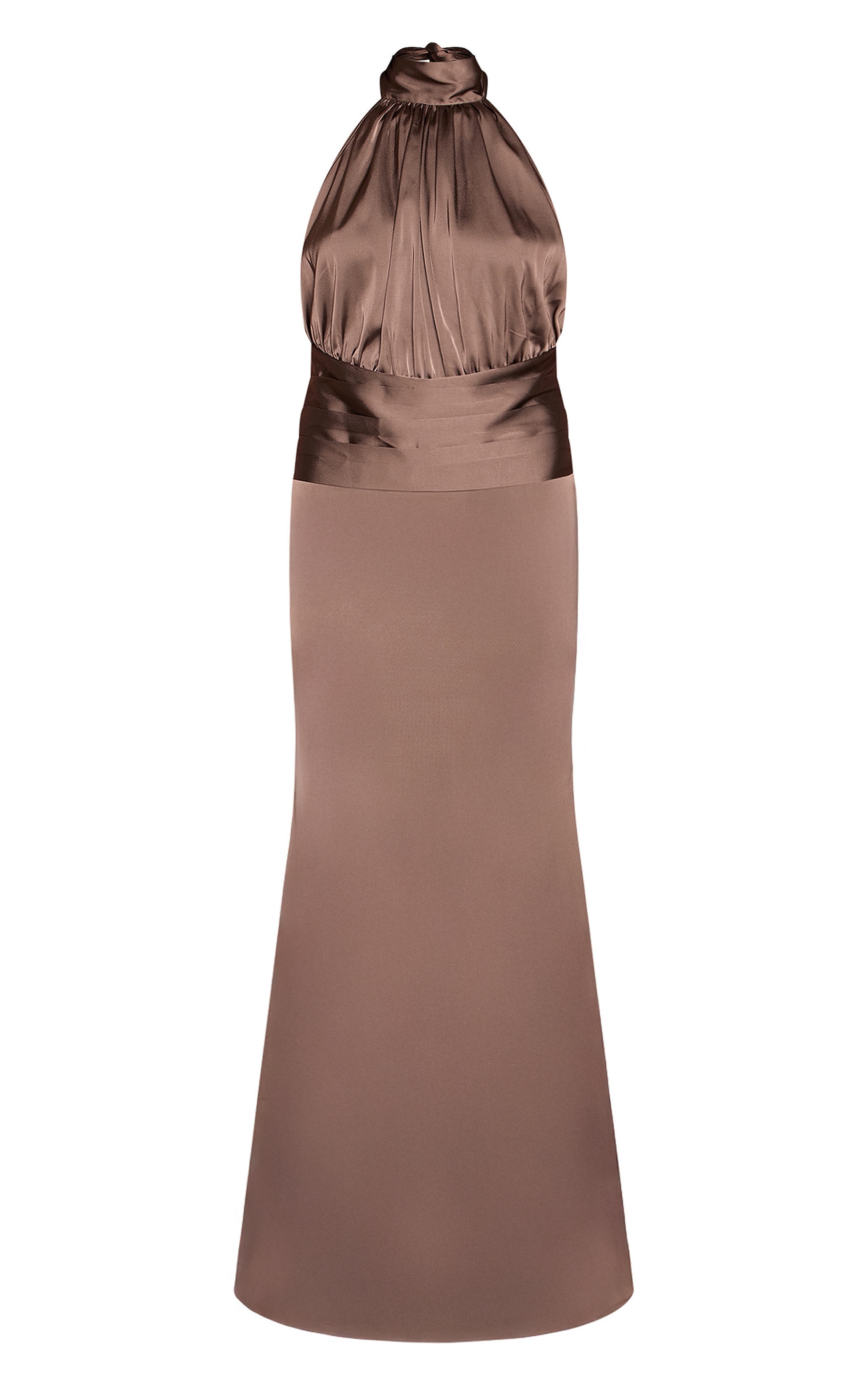 Taupe High Neck Tie Detail Satin Maxi Dress image 5
