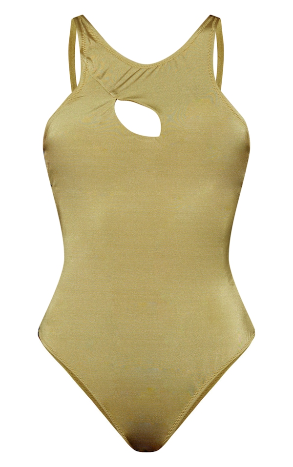 Maillot de bain vert olive à découpe et col montant image 5