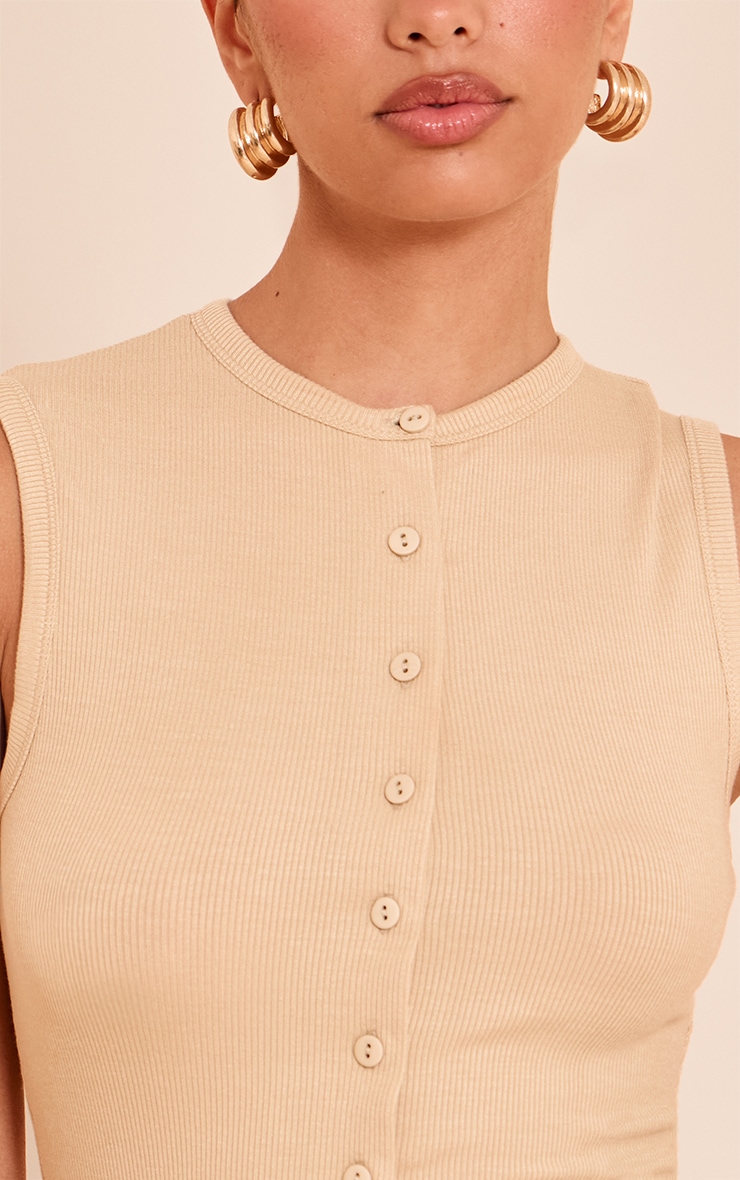 Stone Soft Rib Button Down Sleeveless Long Top image 4