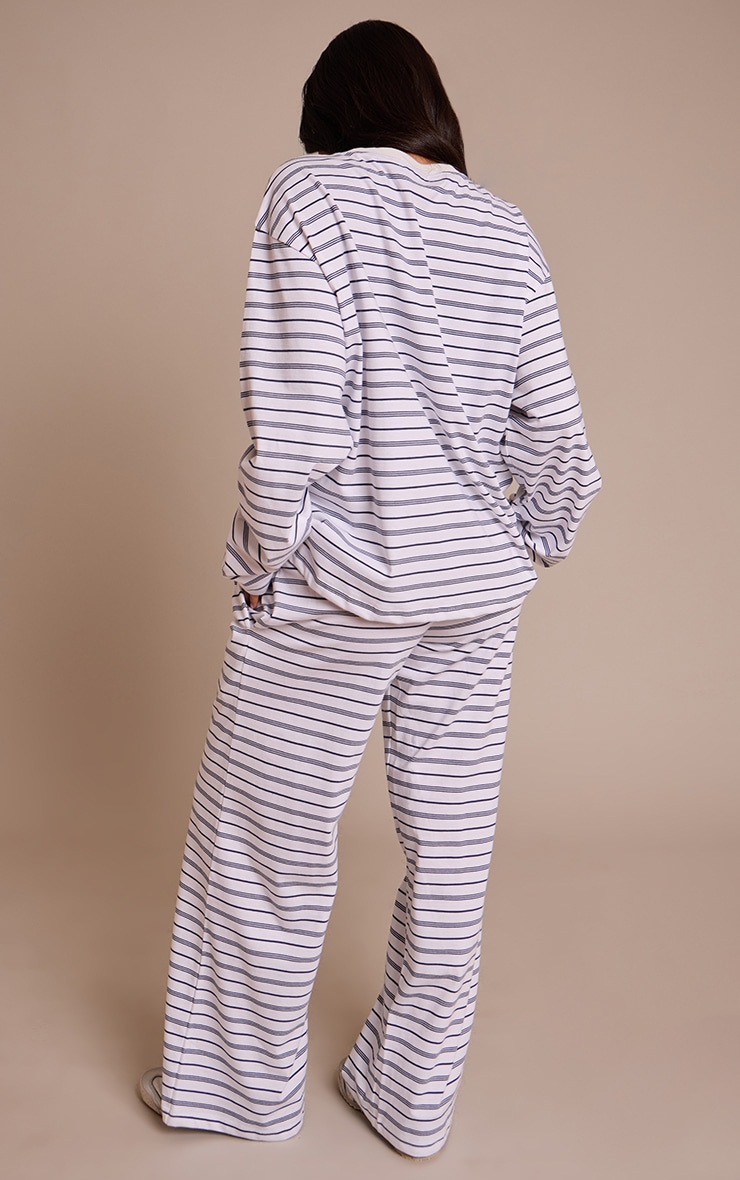 Petite Navy Striped Wide Leg Drawstring Pants image 3