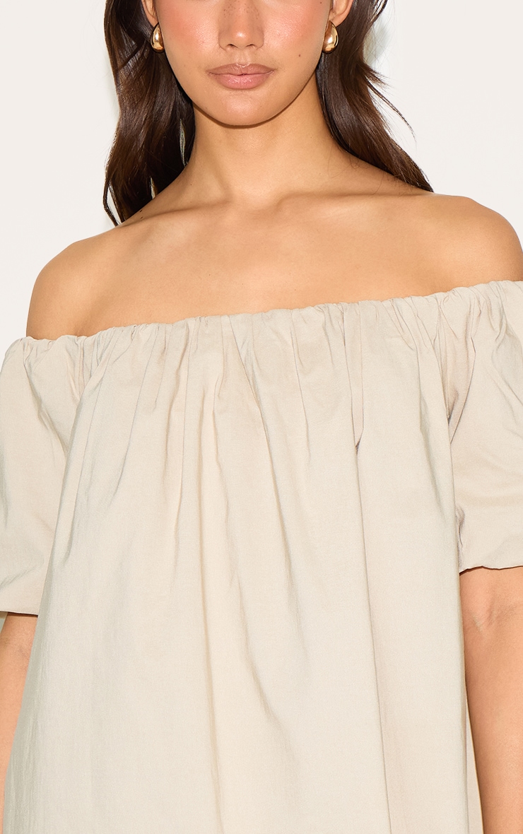 Stone Bardot Puff Sleeve Shift Dress image 4