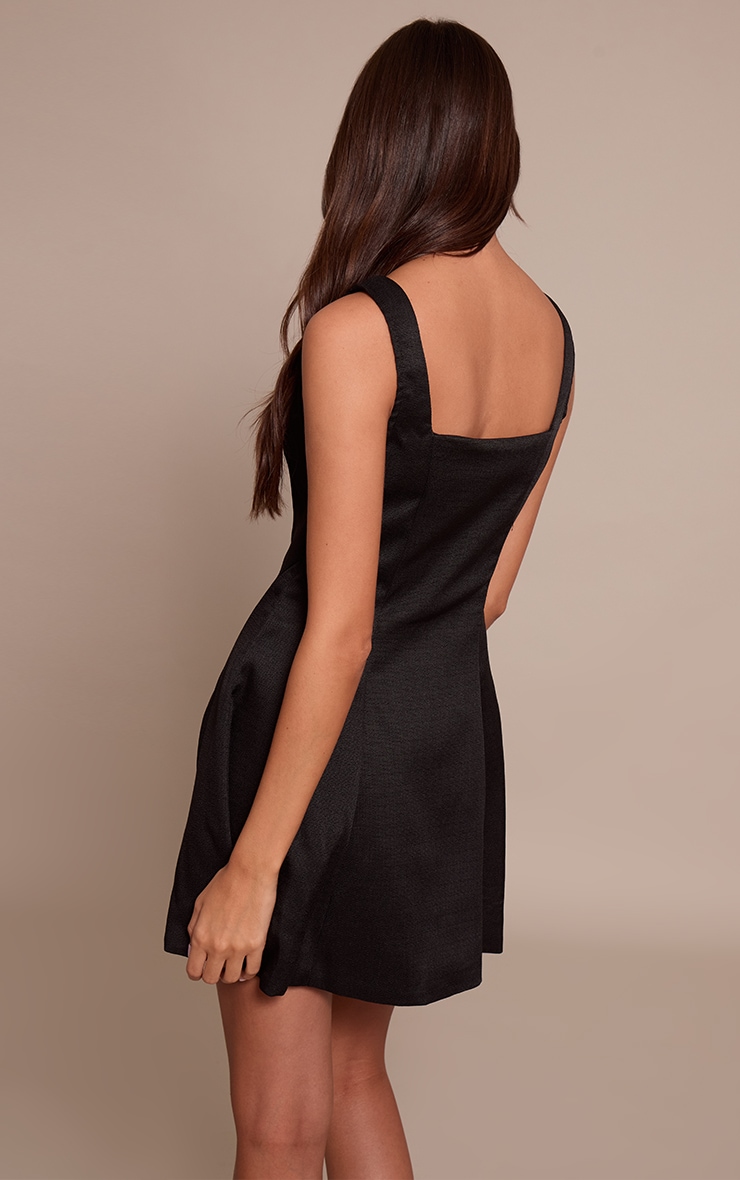 Black Woven Straight Neck Sleeveless Shift Dress image 2