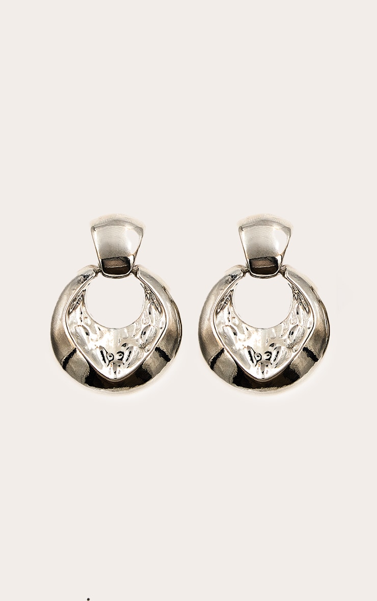 Silver Hammered Door Knocker Earrings image 2