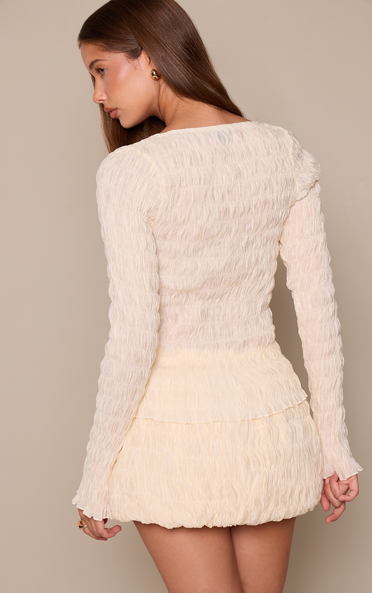 Cream Bubble Shirred Drawstring Puffball Skirt image 3