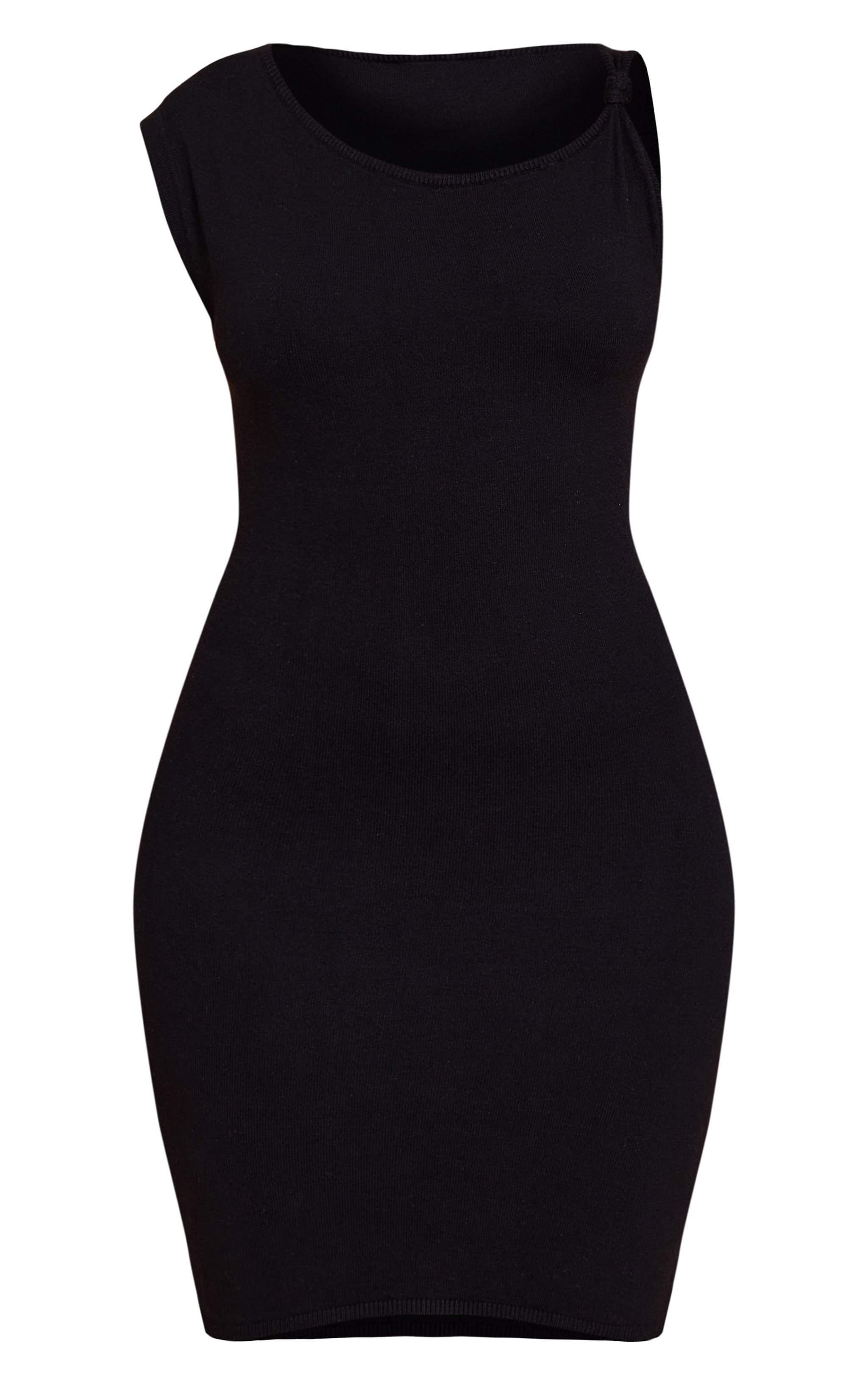 Black Knit Asymmetric Knot Detail Mini Dress image 5