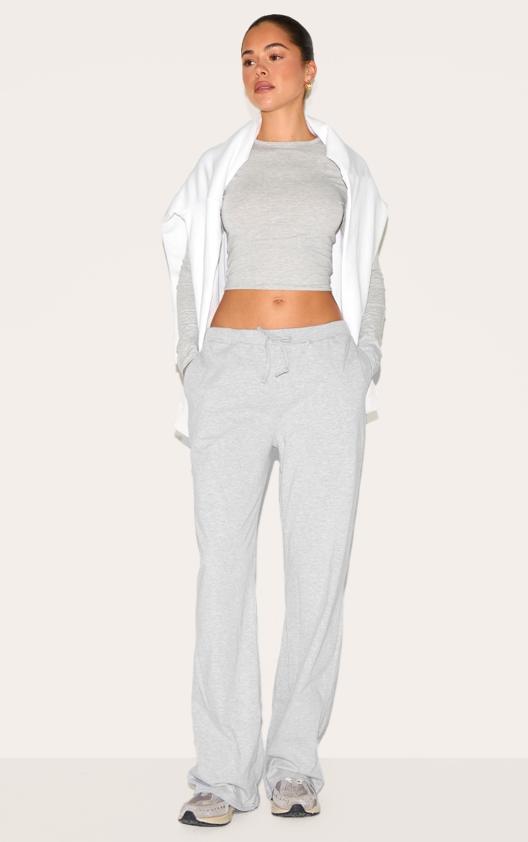 Ash Grey Cotton Jersey Long Sleeve Crew Neck Top image 3