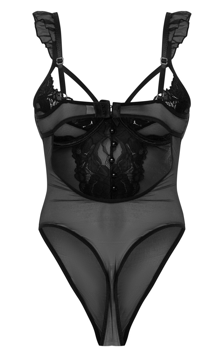 Black Lace Panel Frill Strap Body image 6