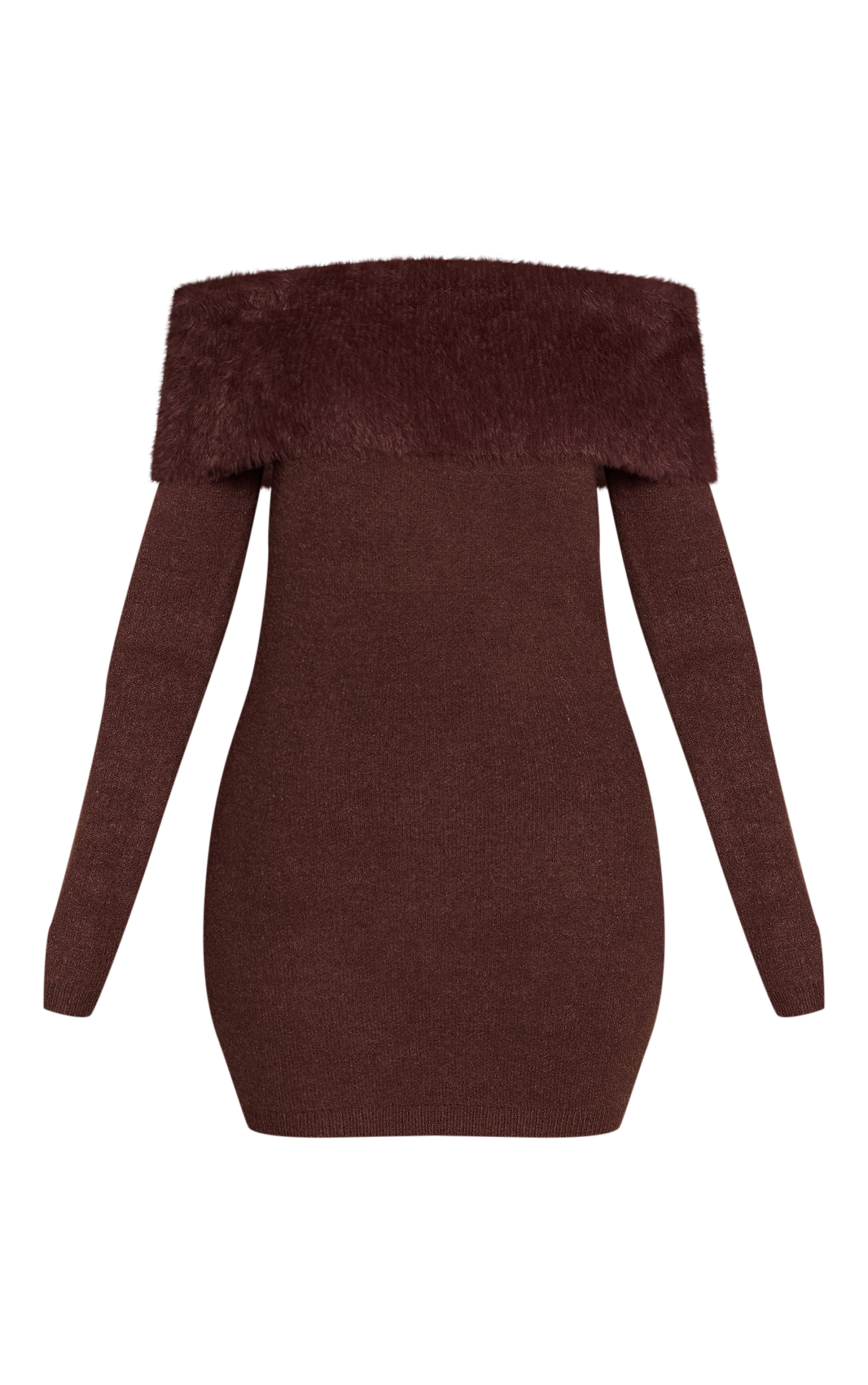 Petite Chocolate Fluffy Knit Off Shoulder Mini Dress image 5