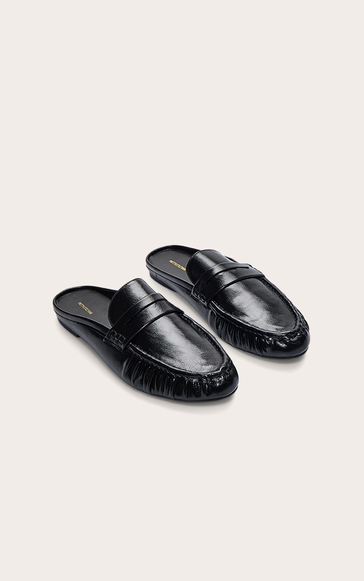 Black Ruched Round Toe Loafer Mule image 3