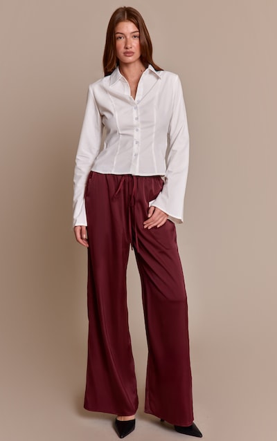 Plum Satin Low Rise Wide Leg Tie Waist Pants