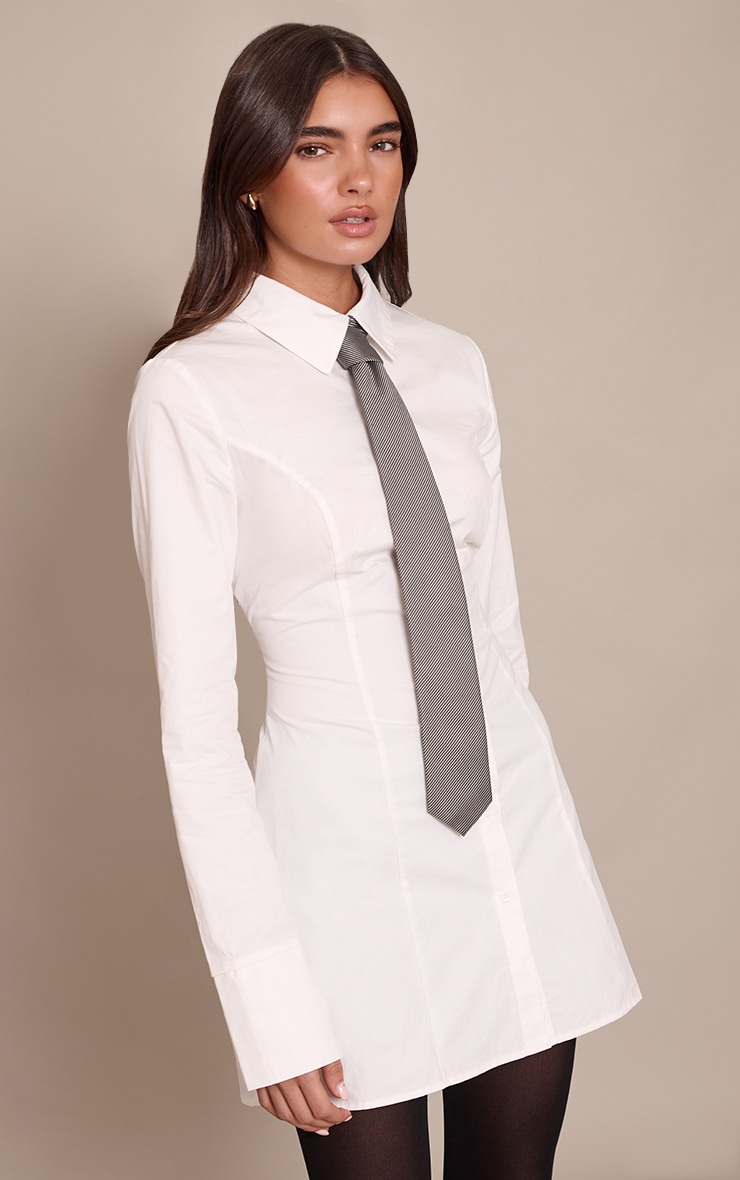 White Cotton Poplin Lace Up Back Shirt Dress image 1