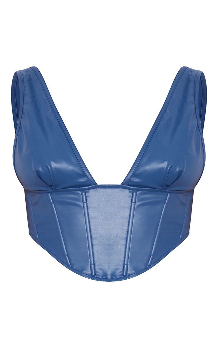 Blue Matte Faux Leather Crop Corset image 5