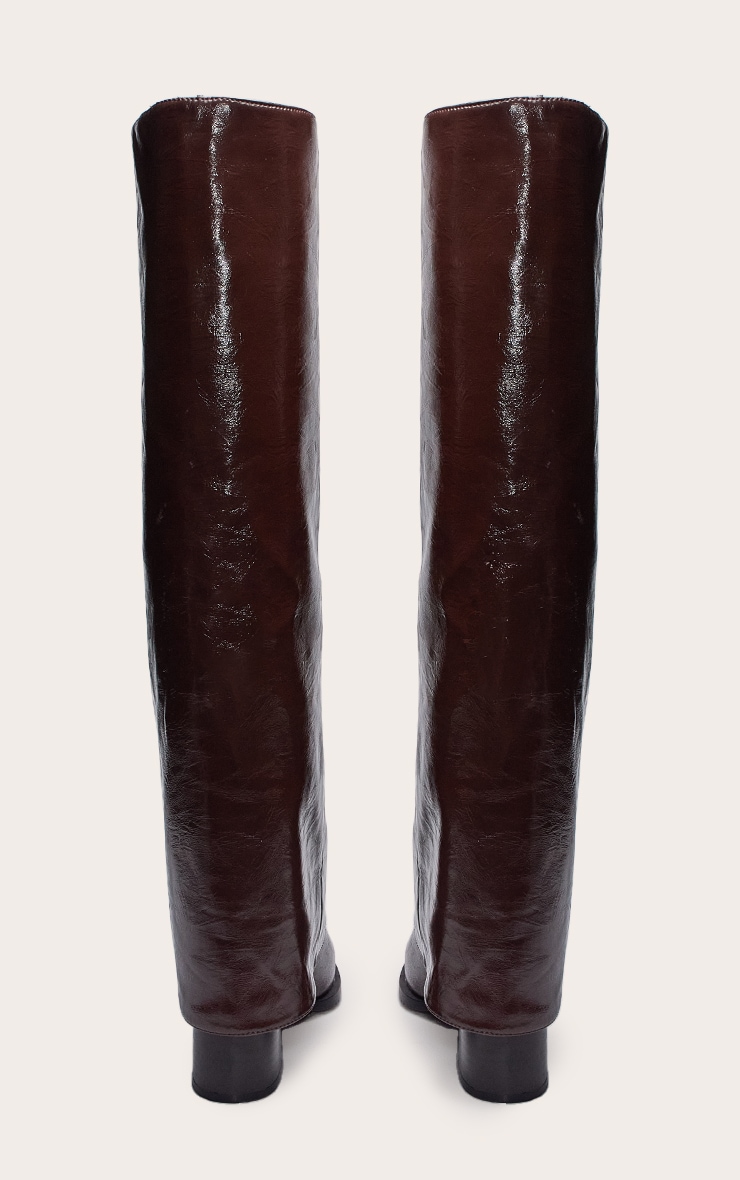 Chocolate Fold Over Knee High Block Heel Boot image 4