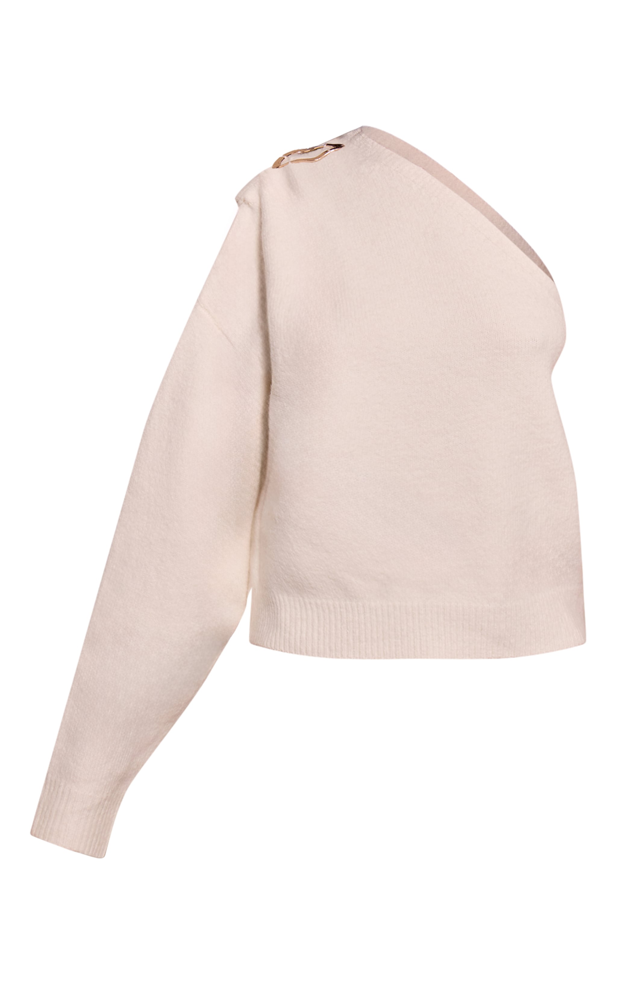 Petite Cream Trim Detail One Shoulder Knitted Sweater image 5