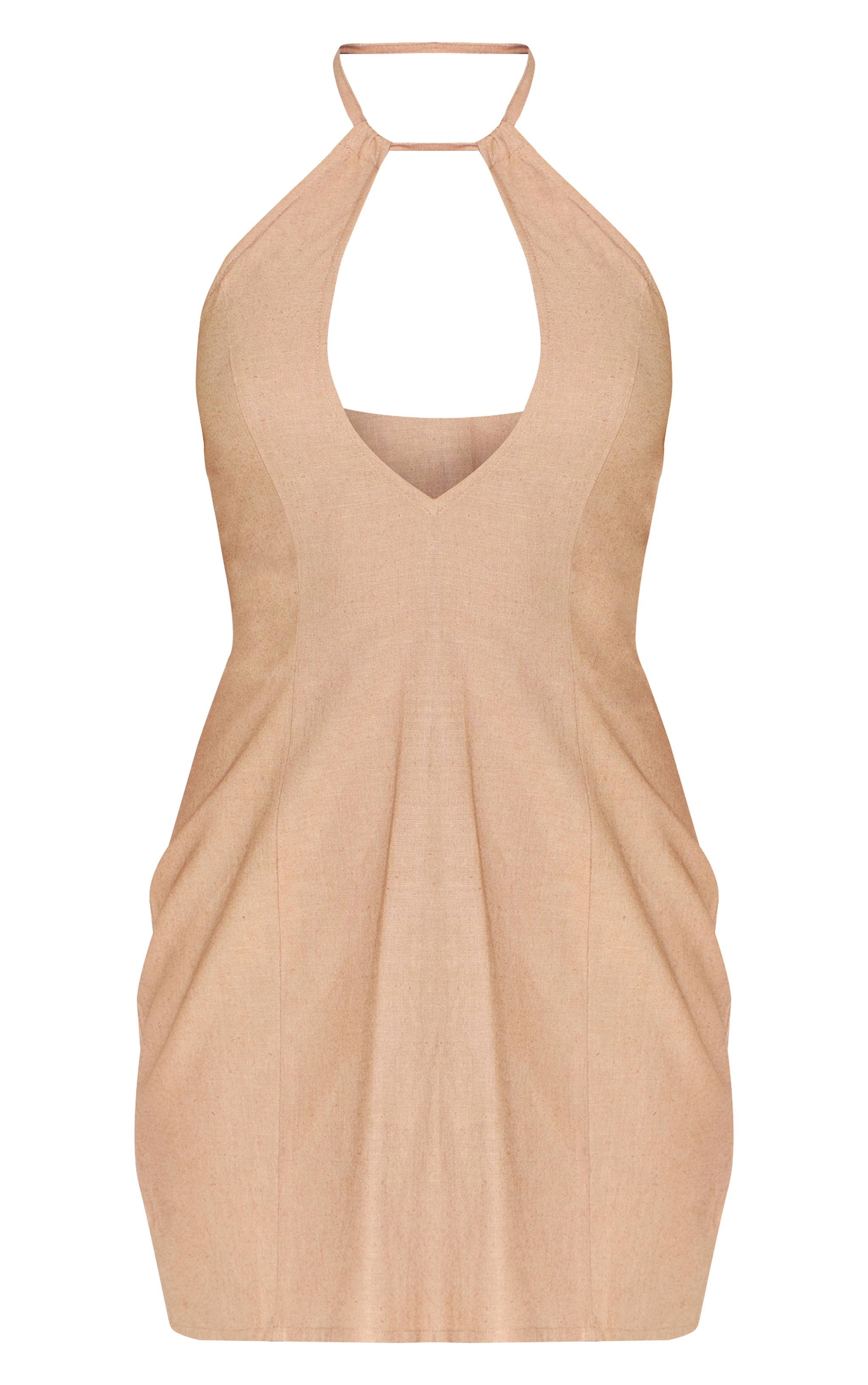 Petite Stone Linen Look Halterneck Cut Out Mini Dress image 5