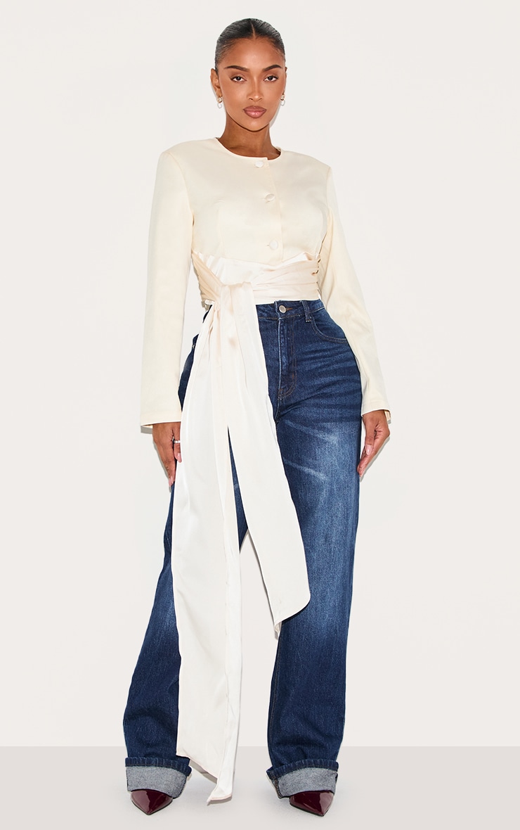 Shape Top de tailleur crème à manches longues et détail noué image 1