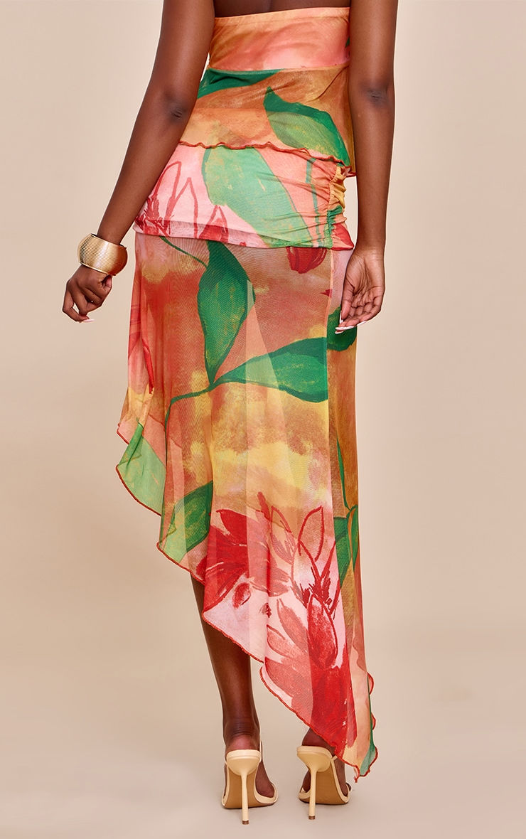 Multi Print Mesh Asymmetric Midi Skirt image 3