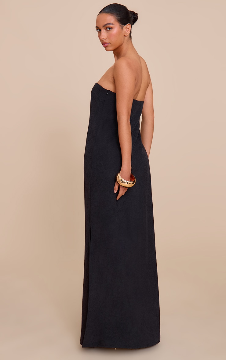 Black Textured Bandeau Column Maxi Dress image 2