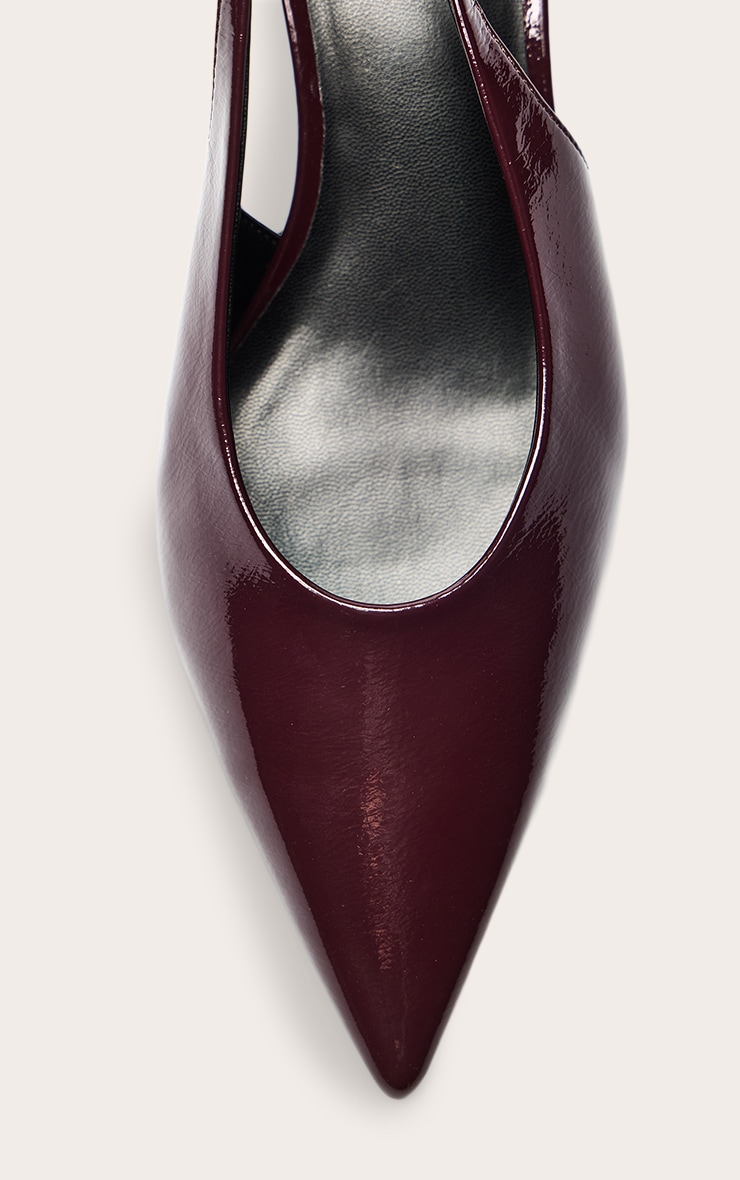 Chocolate Plum PU Pointed Toe Kitten Heel Sling Back image 5
