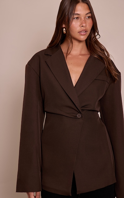 Chocolate Tailored Cinched Waist Blazer