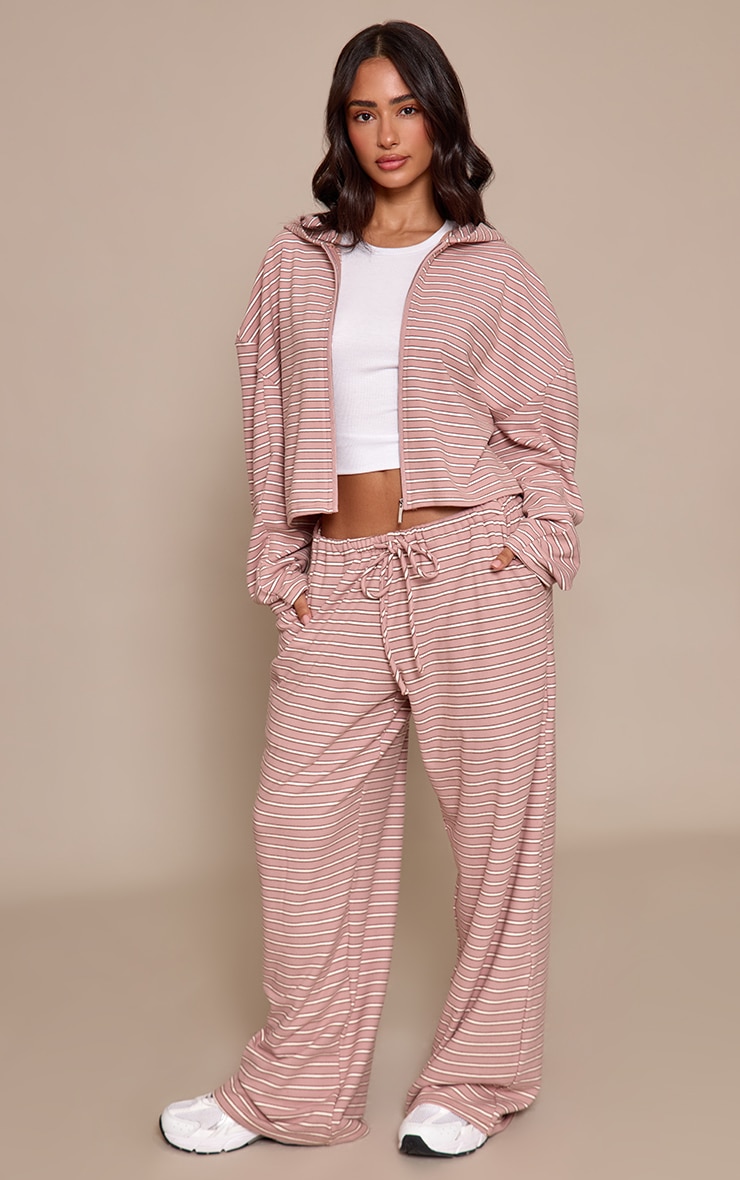 Petite Pink Striped Soft Fleece Zip Up Jacket image 3