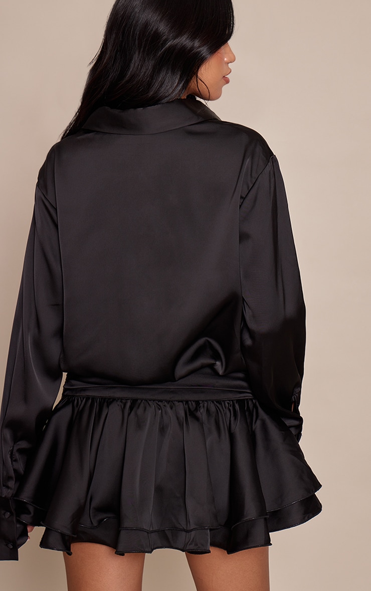 Black Satin Oversized Long Sleeve Shirt image 2