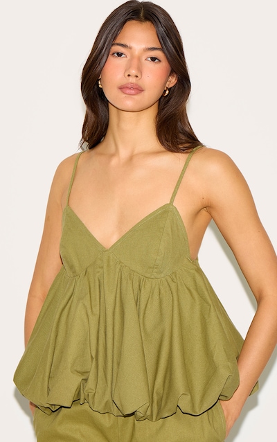 Débardeur bouffant vert olive à bretelles fines