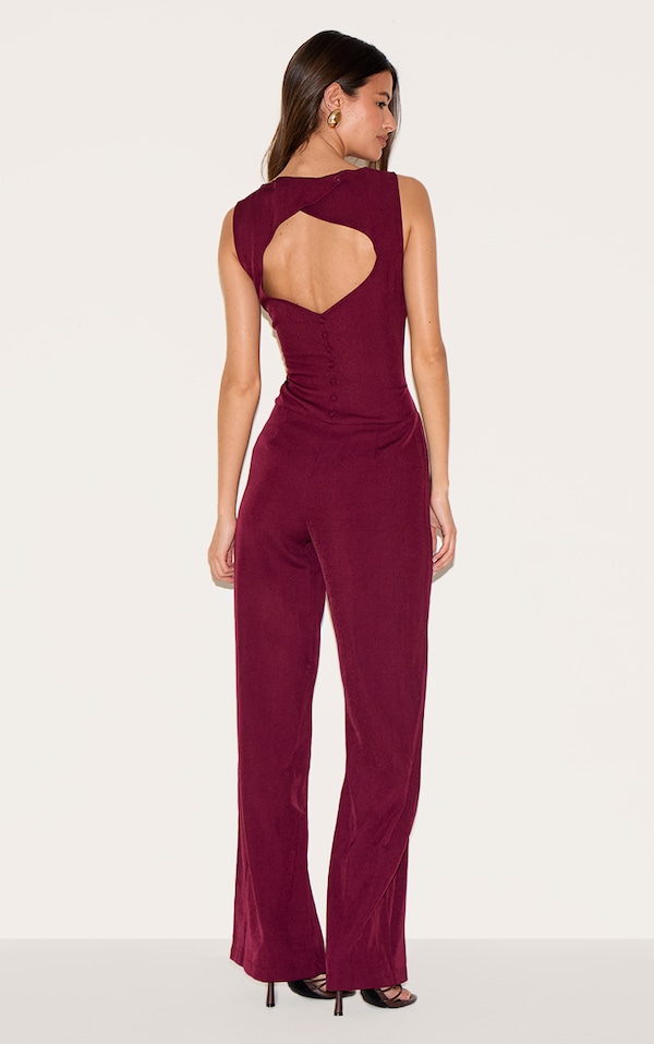 High-End Retro High-Waist Sequined Boots Jumpsuit in Burgundy