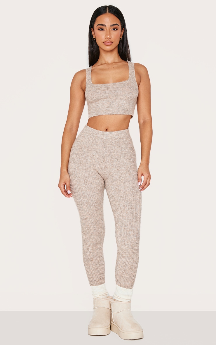 Petite Taupe Rib Knit Leggings image 1