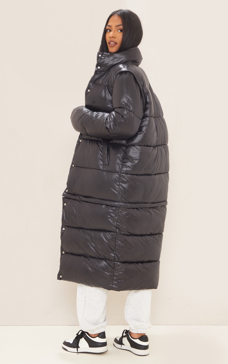 Tall Black Detachable Sleeve And Hem Maxi Puffer Coat image 2