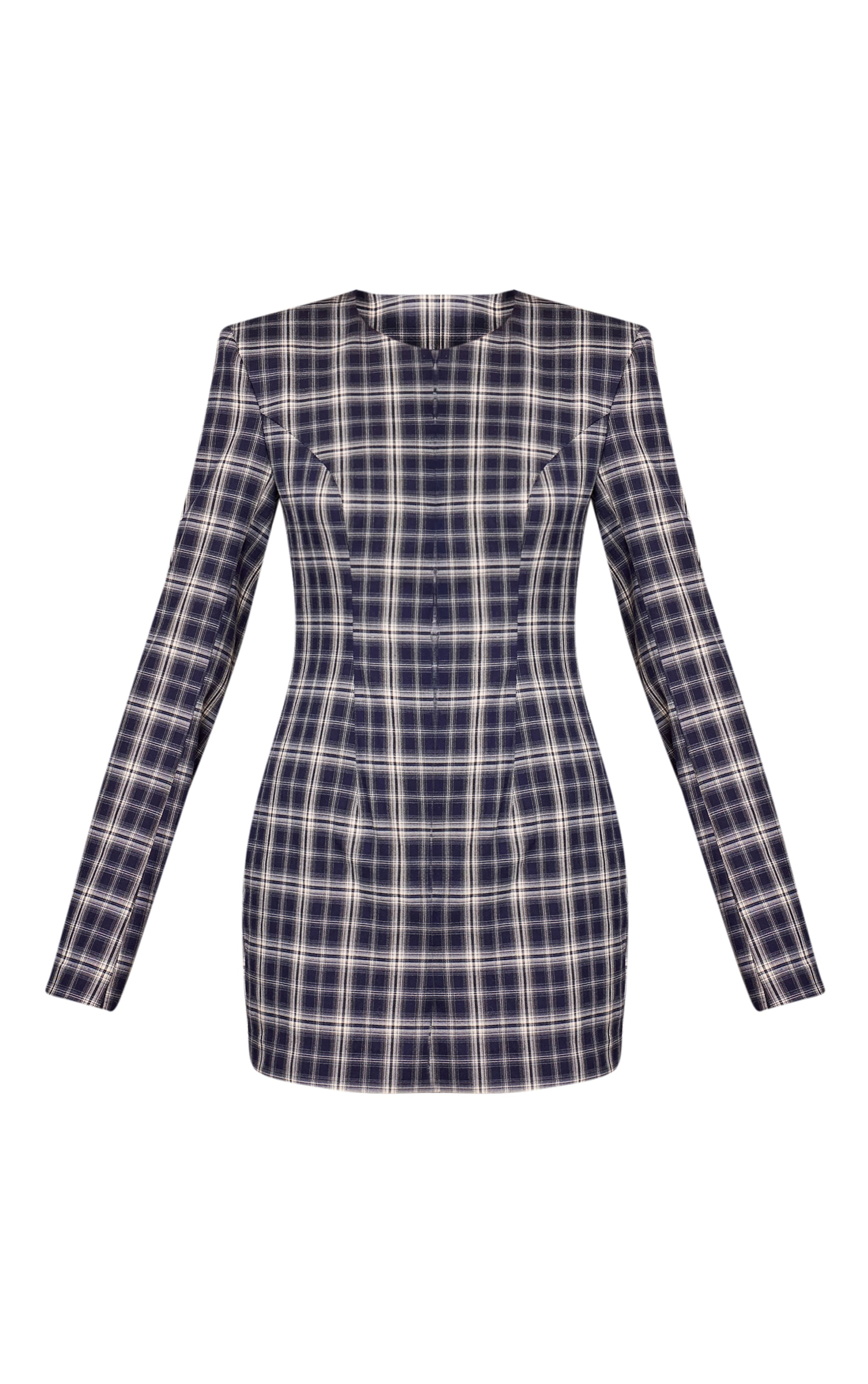 Navy Check Shoulder Pad Blazer Mini Dress image 5