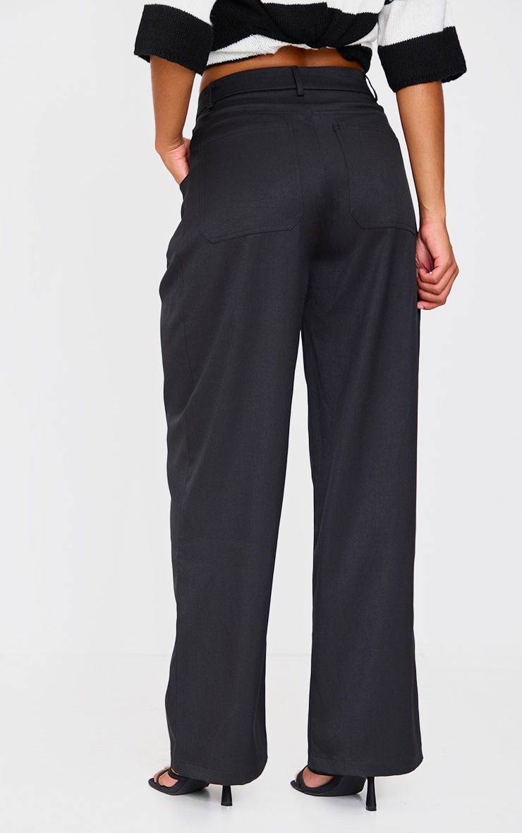 Black Woven Waistband Detail Tailored Straight Leg Pants image 3