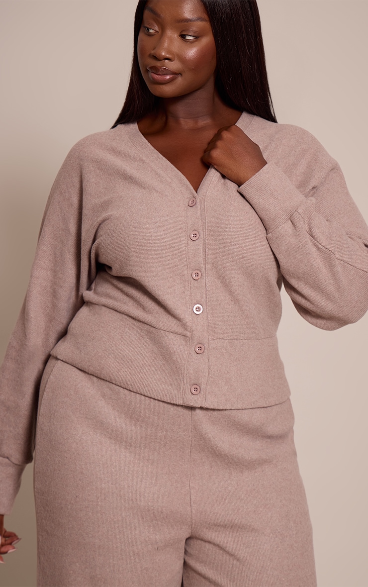 Plus Mushroom Soft Ribbed Button Up Cardigan