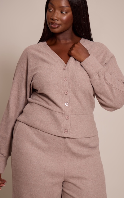 Plus Mushroom Soft Ribbed Button Up Cardigan