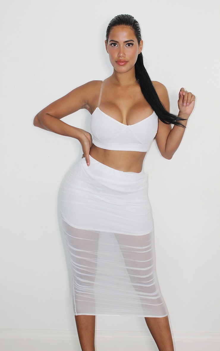 Shape - Crop top en mesh blanc à armatures et bretelles transparentes